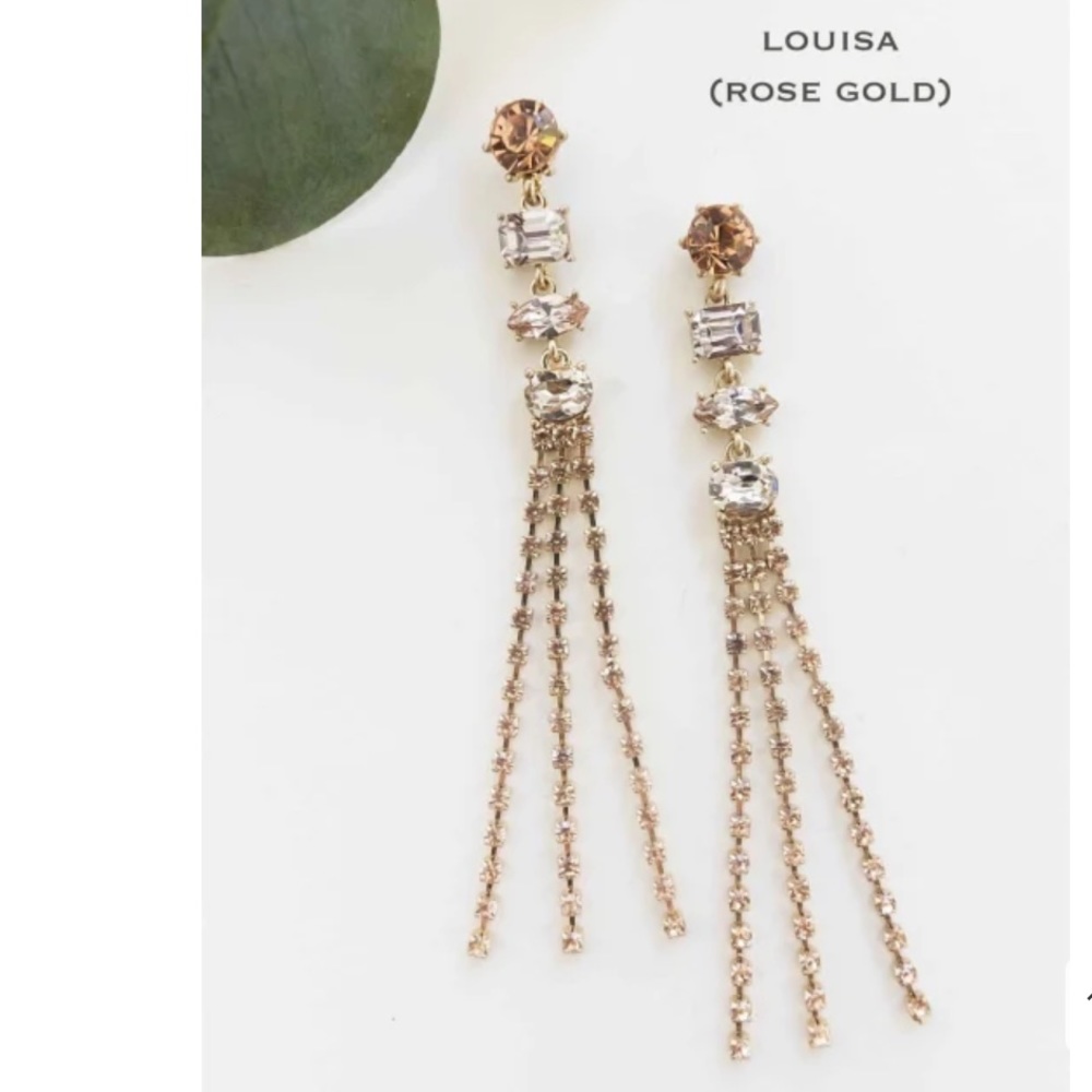 NWT Boutique Luxe Bridal Rose Gold Couture Gemstone Wedding Formal Earrings